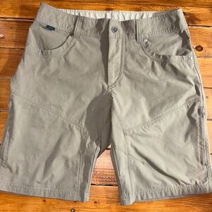 KUHL Renegade Shorts Mens 33x11 Gray Khaki Cargo Hiking Outdoor Camping Ripstop